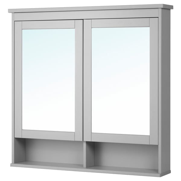 HEMNES - HEMNES Mirror cabinet with 2 doors, grey, 103x16x98 cm