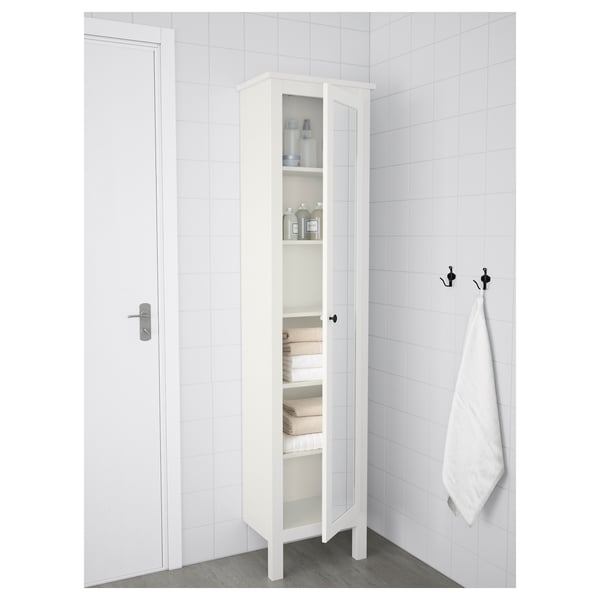 HEMNES high cabinet with mirror door, white, 49x31x200 cm