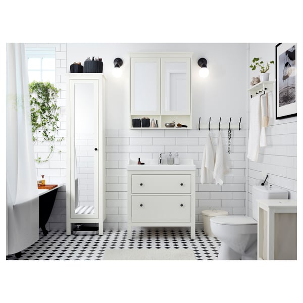 HEMNES high cabinet with mirror door, white, 49x31x200 cm