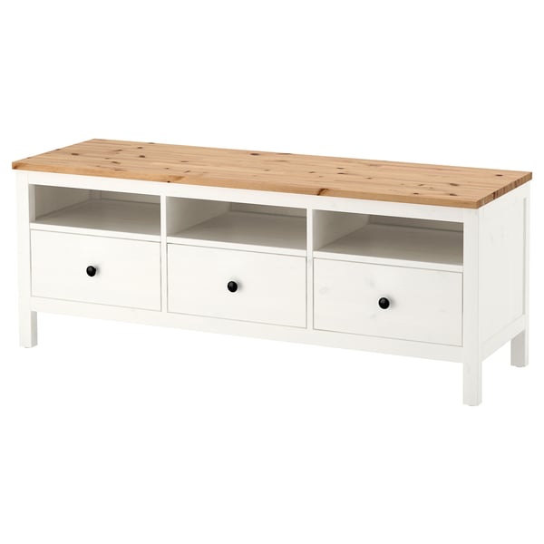 HEMNES TV bench, white stain/light brown, 148x47x57 cm
