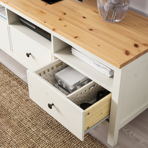 HEMNES TV bench, white stain/light brown, 148x47x57 cm