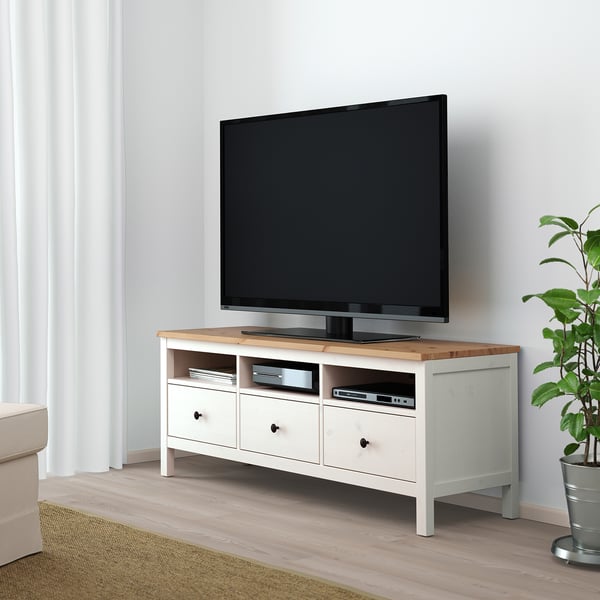 HEMNES - TV bench, white stain/light brown, 148x47x57 cm