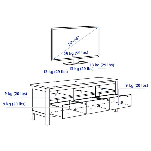 HEMNES TV bench, white stain/light brown, 148x47x57 cm