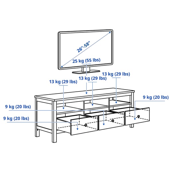 HEMNES TV bench, white stain/light brown, 148x47x57 cm