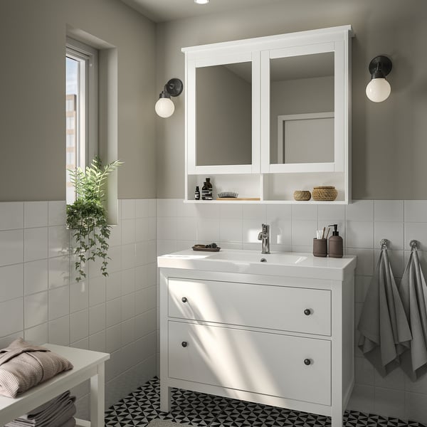HEMNES / ORRSJÖN wash-stnd w drawers/wash-basin/tap, white, 102x49x89 cm