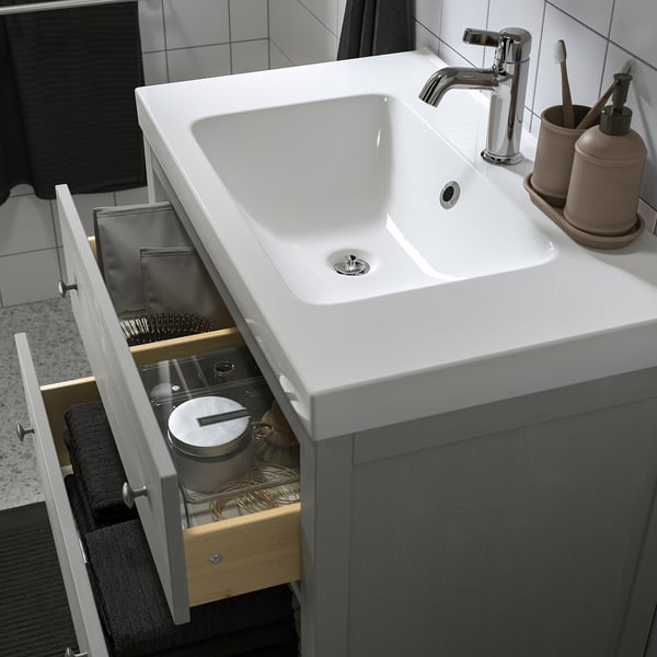 HEMNES / ORRSJÖN wash-stnd w drawers/wash-basin/tap, grey, 82x49x89 cm