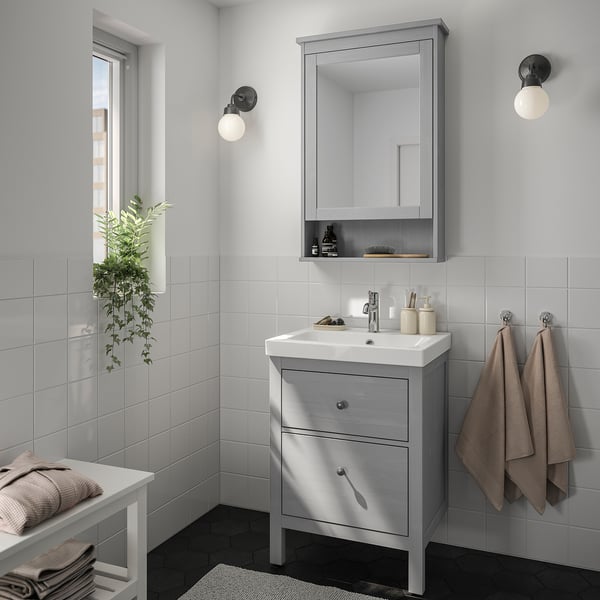 HEMNES / ORRSJÖN wash-stnd w drawers/wash-basin/tap, grey, 62x49x89 cm