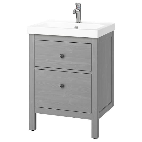 HEMNES / ORRSJÖN wash-stnd w drawers/wash-basin/tap, grey, 62x49x89 cm
