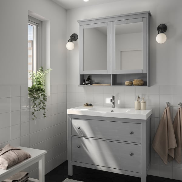 HEMNES / ORRSJÖN - Washbasin/drawer/misc cabinet, grey,102x49x89 cm