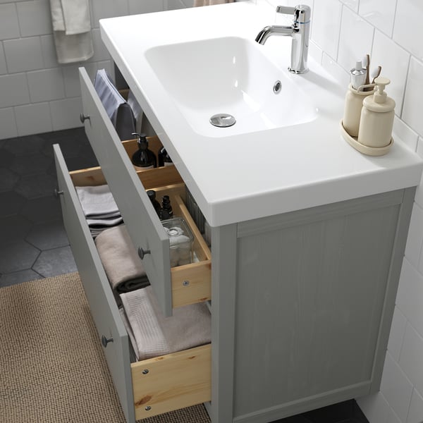 HEMNES / ORRSJÖN - Washbasin/drawer/misc cabinet, grey,102x49x89 cm