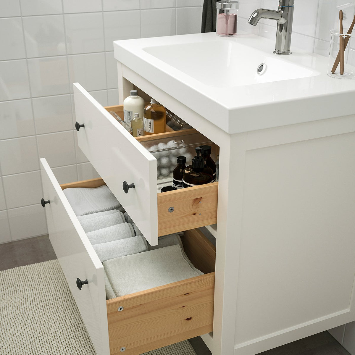 HEMNES / ORRSJÖN wash-stnd w drawers/wash-basin, white, 82x49x89 cm