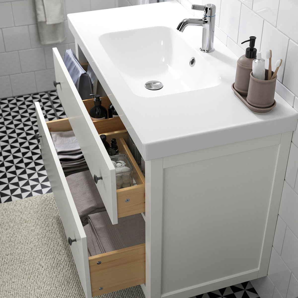 HEMNES / ORRSJÖN wash-stnd w drawers/wash-basin, white, 102x49x89 cm