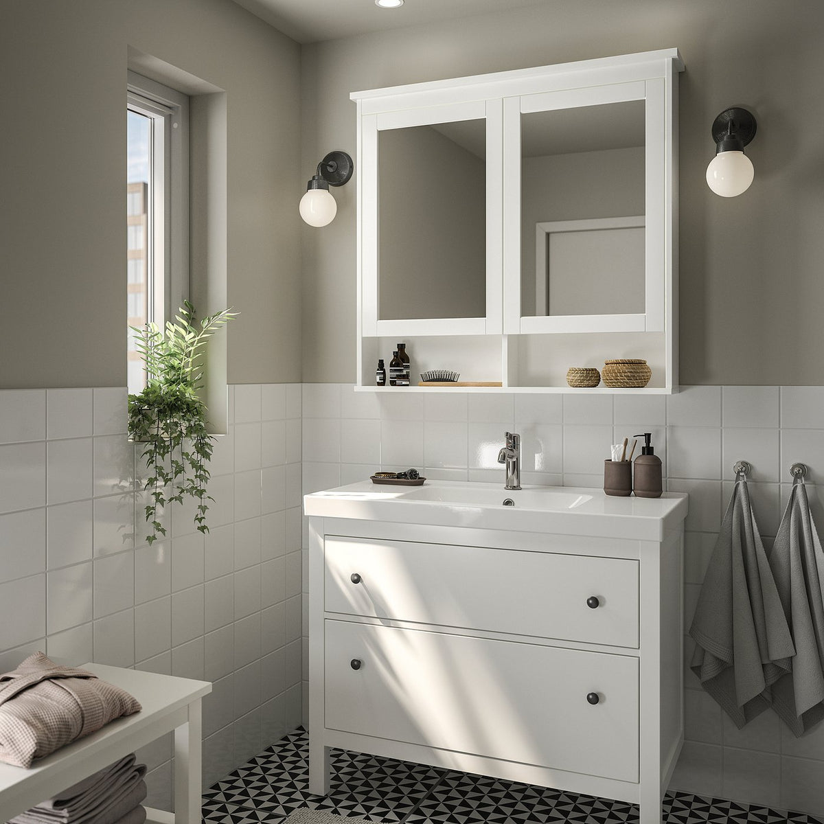 HEMNES / ORRSJÖN wash-stnd w drawers/wash-basin, white, 102x49x89 cm
