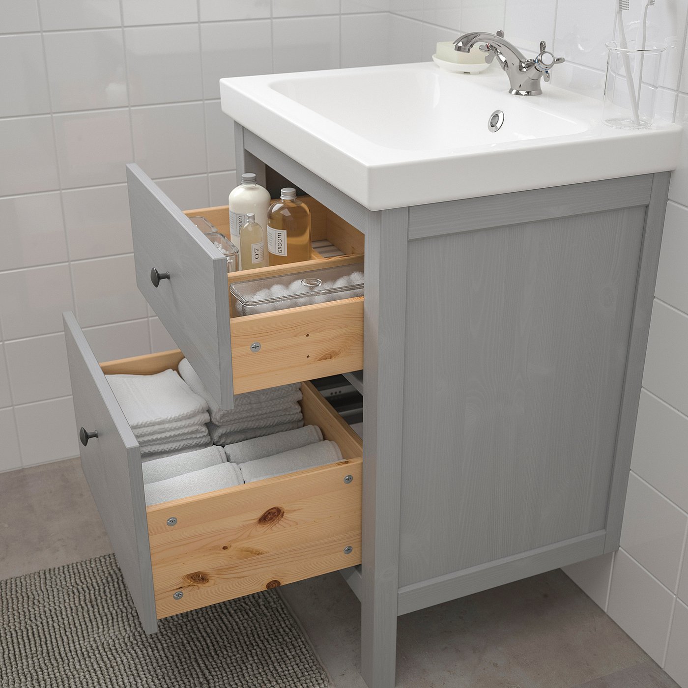 HEMNES / ORRSJÖN wash-stnd w drawers/wash-basin, grey, 62x49x89 cm