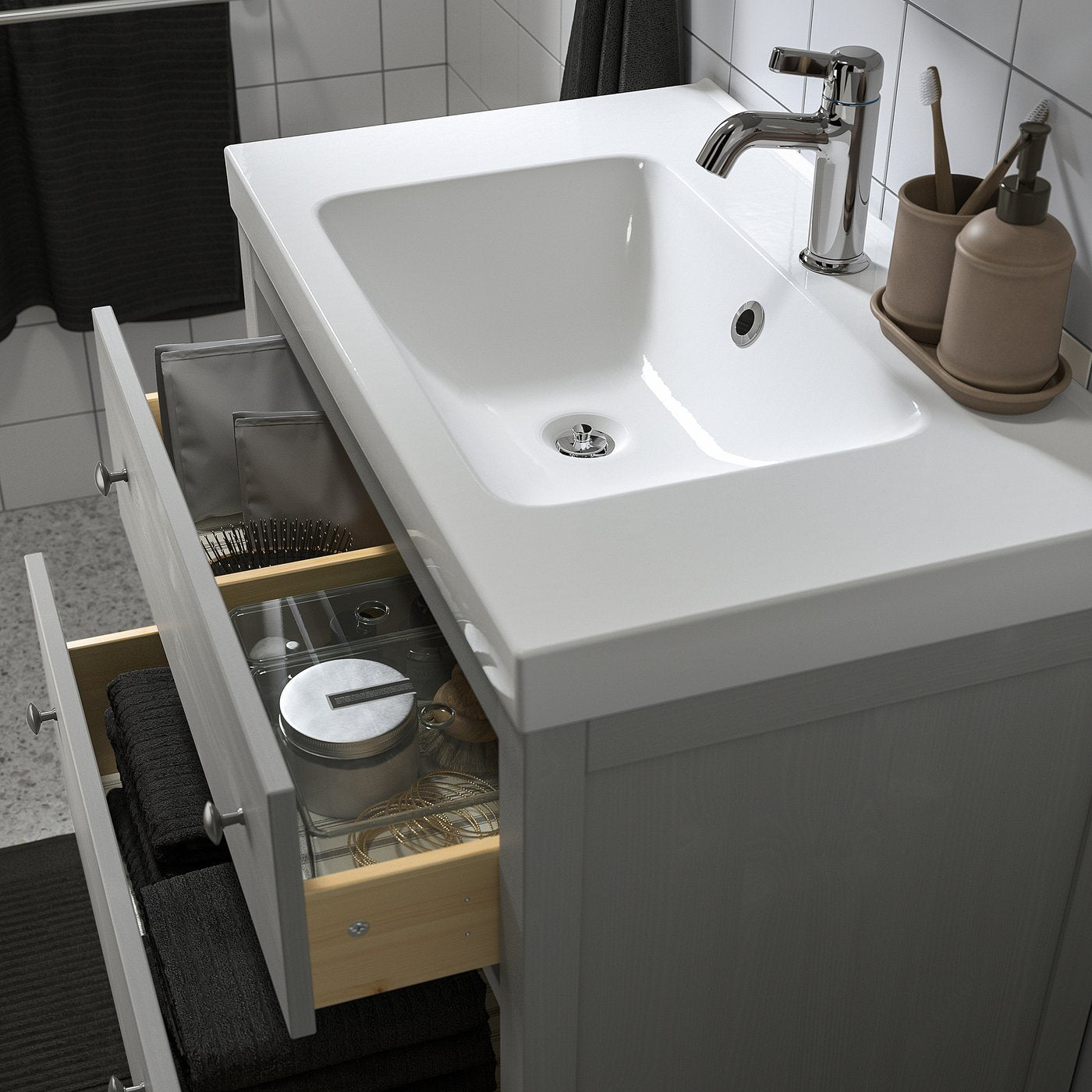 HEMNES / ORRSJÖN wash-stnd w drawers/wash-basin, grey, 82x49x89 cm