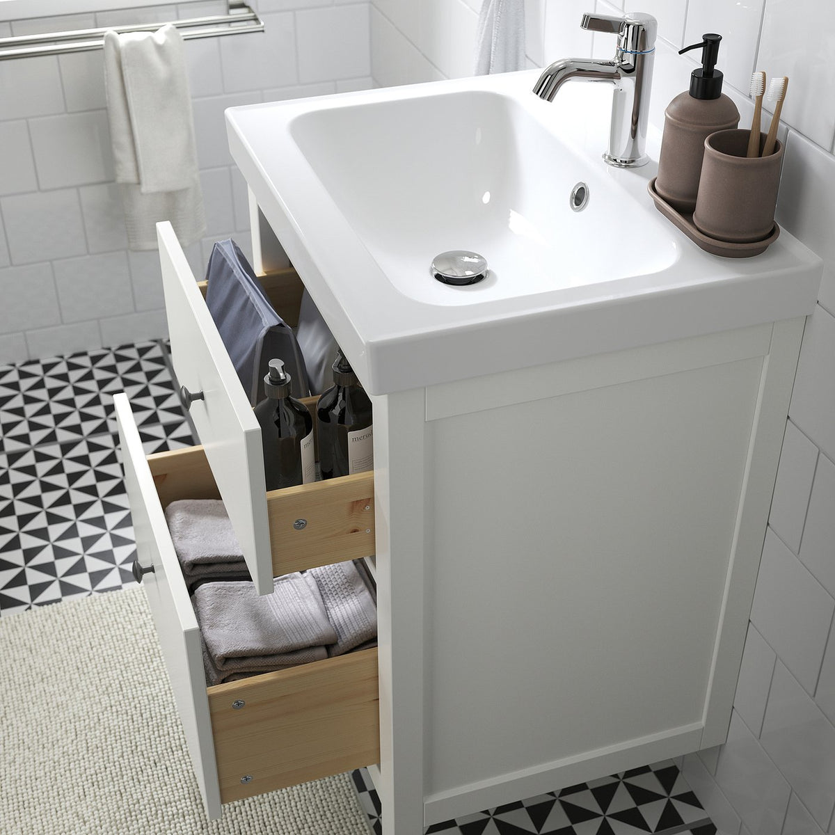 HEMNES / ORRSJÖN wash-stnd w drawers/wash-basin, 62x89x49 cm
