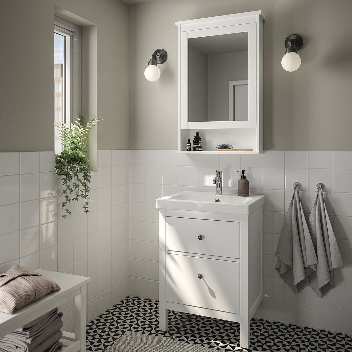 HEMNES / ORRSJÖN wash-stnd w drawers/wash-basin, 62x89x49 cm