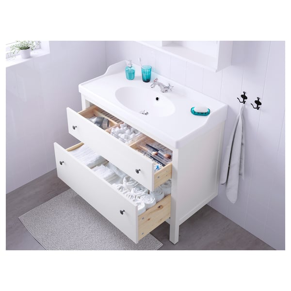 HEMNES / RUTSJÖN wash-stnd w drawers/wash-basin/tap, white, 102x49x95 cm
