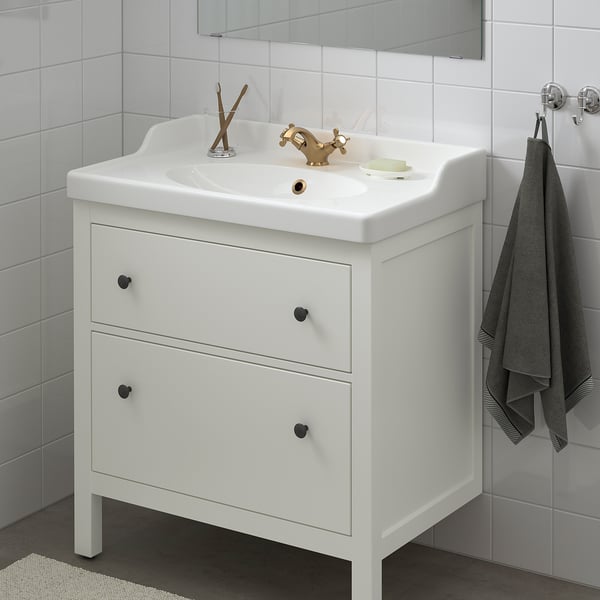 HEMNES / RUTSJÖN wash-stnd w drawers/wash-basin/tap, white, 82x49x95 cm