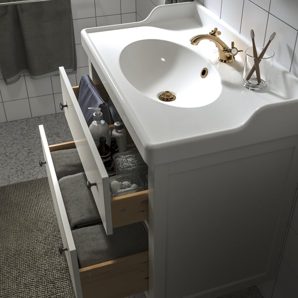 HEMNES / RUTSJÖN wash-stnd w drawers/wash-basin/tap, white, 82x49x95 cm