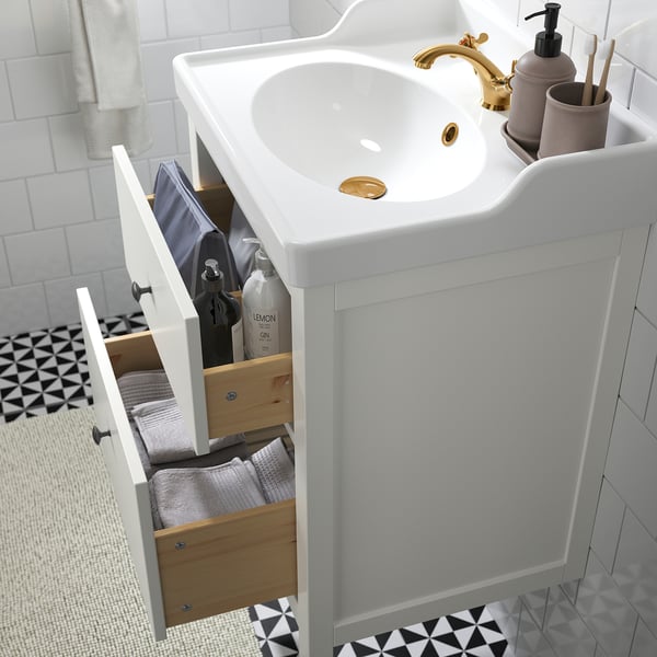 HEMNES / RUTSJÖN wash-stnd w drawers/wash-basin/tap, white, 62x49x95 cm