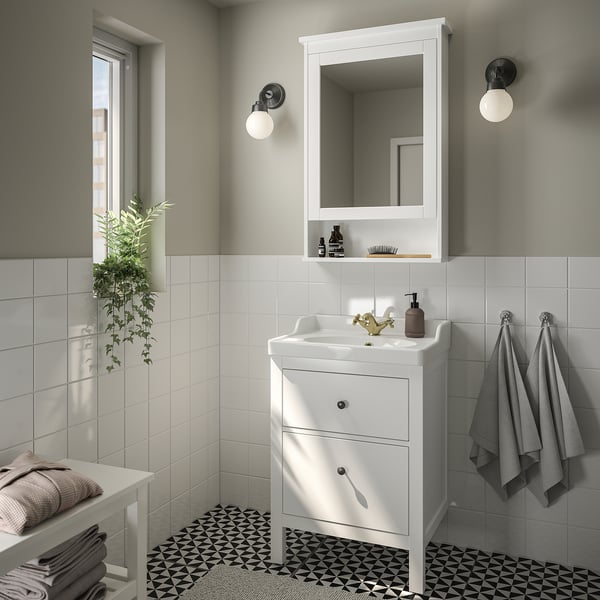 HEMNES / RUTSJÖN wash-stnd w drawers/wash-basin/tap, white, 62x49x95 cm