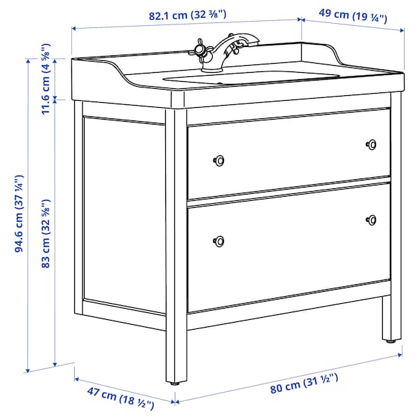 HEMNES / RUTSJÖN - Washbasin/drawer unit/misc, white,82x49x95 cm