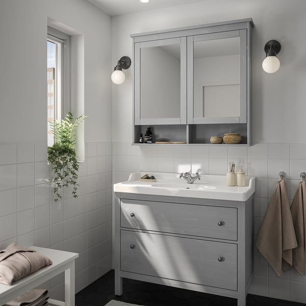 HEMNES / RUTSJÖN wash-stnd w drawers/wash-basin/tap, grey, 102x49x95 cm