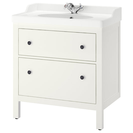 HEMNES / RUTSJÖN wash-stnd w drawers/wash-basin, white, 82x49x95 cm