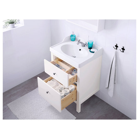 HEMNES / RUTSJÖN wash-stnd w drawers/wash-basin, white, 62x49x95 cm