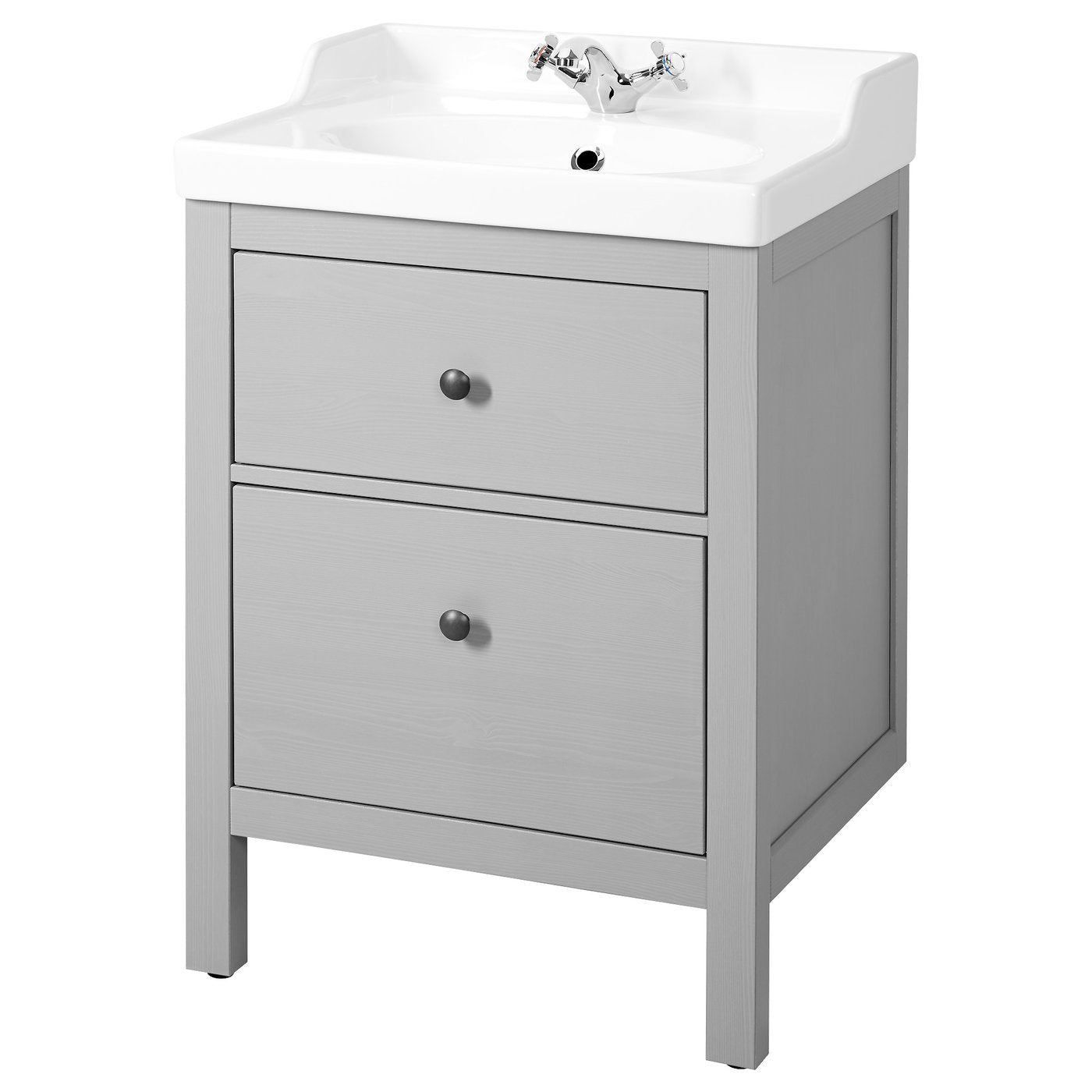HEMNES / RUTSJÖN wash-stnd w drawers/wash-basin, grey, 62x49x95 cm