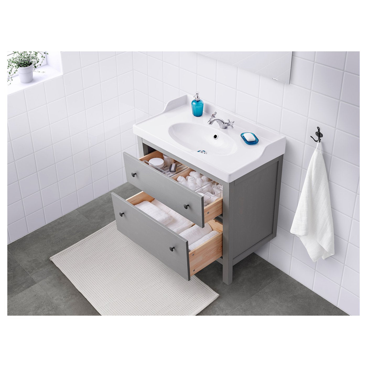 HEMNES / RUTSJÖN wash-stnd w drawers/wash-basin, grey, 82x49x95 cm