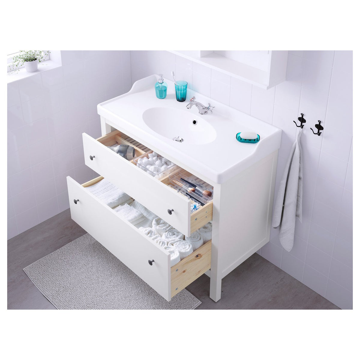 HEMNES / RUTSJÖN wash-stnd w drawers/wash-basin, 102.1x94.6x49 cm