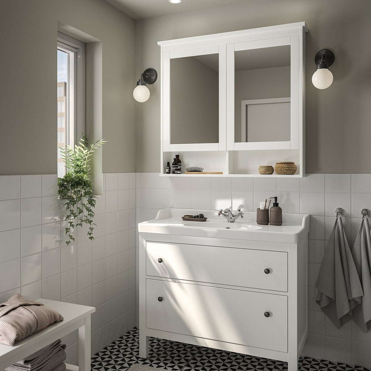 HEMNES / RUTSJÖN wash-stnd w drawers/wash-basin, 102.1x94.6x49 cm