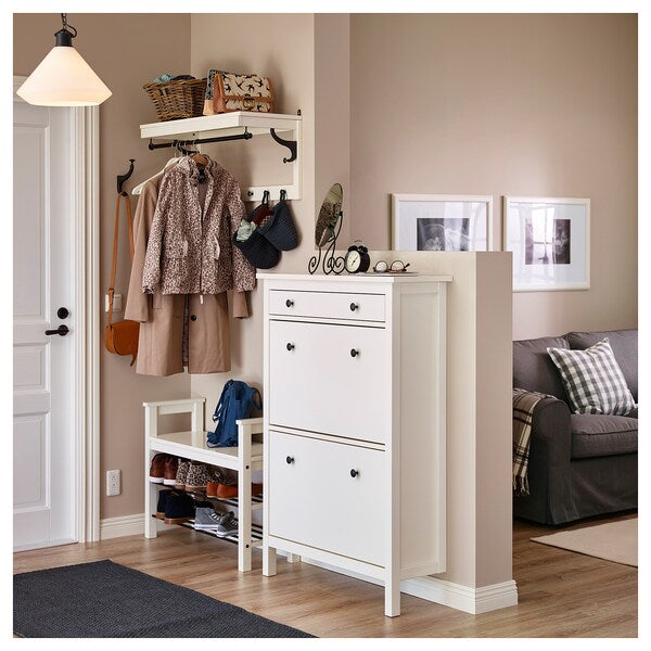 HEMNES - Shoe cabinet with 2 compartments, white, 89x30x127 cm