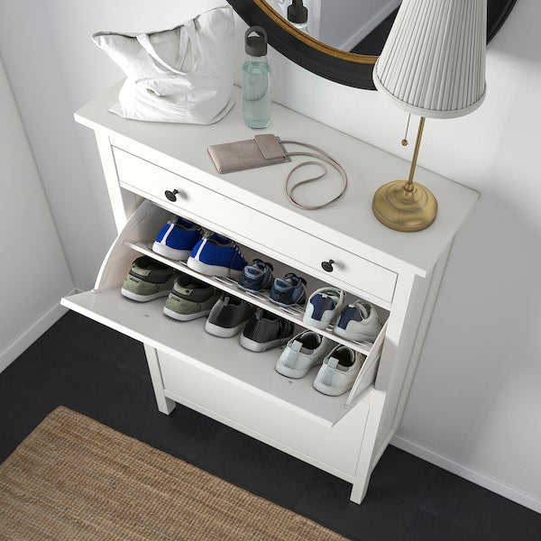 HEMNES - Shoe cabinet with 2 compartments, white, 89x30x127 cm