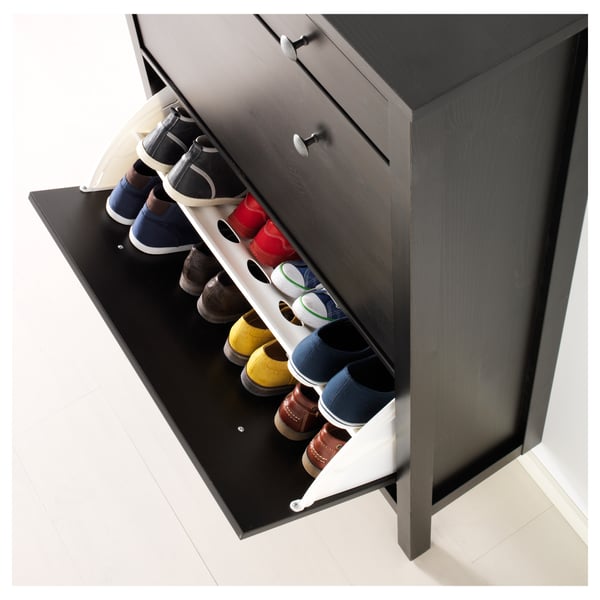HEMNES shoe cabinet with 2 compartments, black-brown, 89x30x127 cm