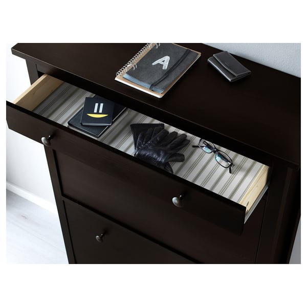 HEMNES shoe cabinet with 2 compartments, black-brown, 89x30x127 cm