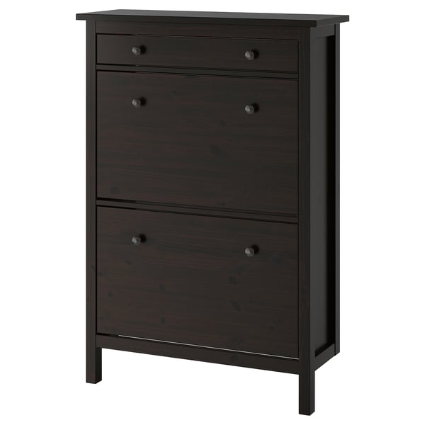 HEMNES shoe cabinet with 2 compartments, black-brown, 89x30x127 cm