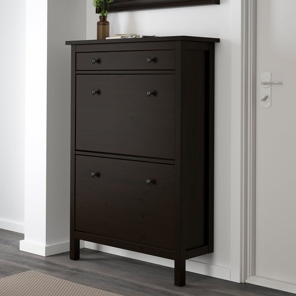 HEMNES shoe cabinet with 2 compartments, black-brown, 89x30x127 cm