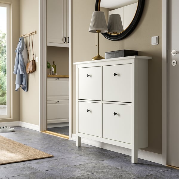 HEMNES shoe cabinet with 4 compartments, white, 107x22x101 cm