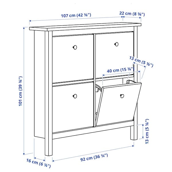 Ikea HEMNES - Shoe cabinet with 4 compartments, white, 107x22x101 cm