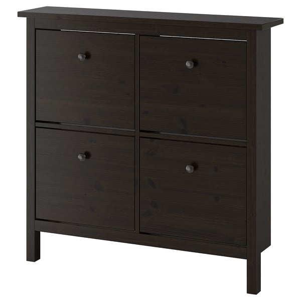 HEMNES shoe cabinet with 4 compartments, black-brown, 107x22x101 cm