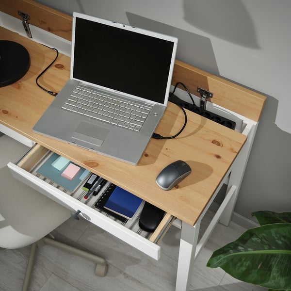 HEMNES desk with 2 drawers, white stain/light brown, 120x47 cm