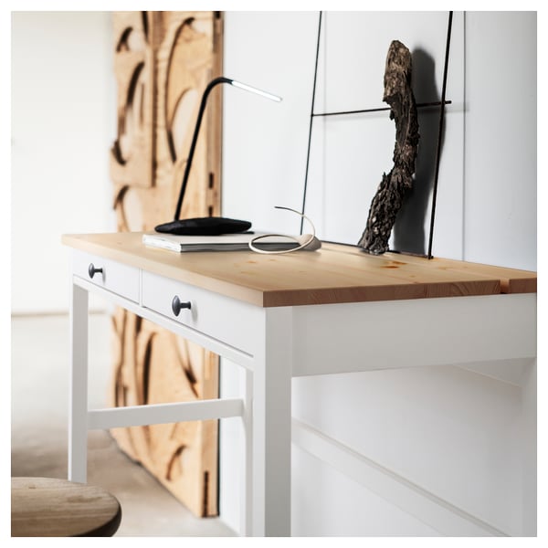 HEMNES desk with 2 drawers, white stain/light brown, 120x47 cm