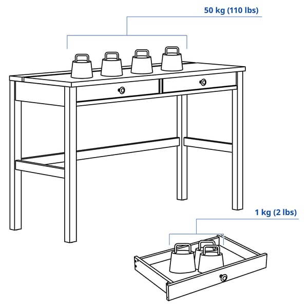 HEMNES - Desk with 2 drawers, white stain/light brown, 120x47 cm