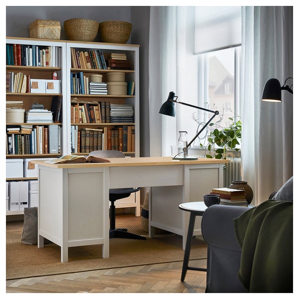 HEMNES desk, white stain/light brown, 155x65 cm