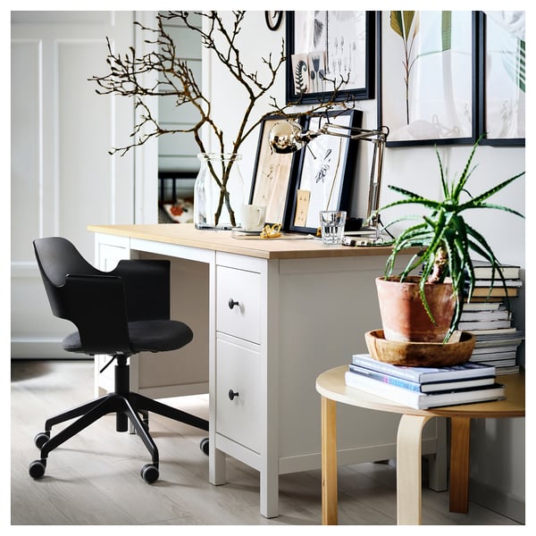 HEMNES desk, white stain/light brown, 155x65 cm