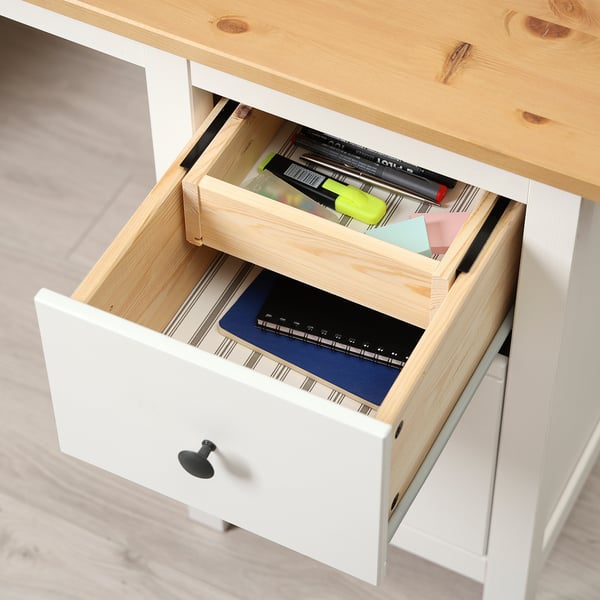 HEMNES desk, white stain/light brown, 155x65 cm