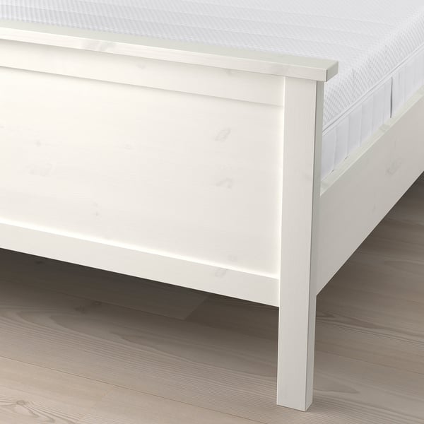 HEMNES - Bed frame with mattress, white stain/Åkrehamn rigid, , 90x200 cm